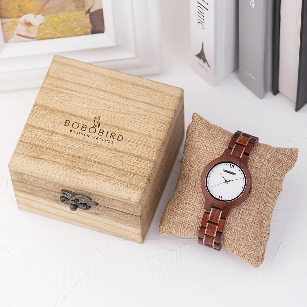 BOBO BIRD Women Watch Fashion Wooden Japanese Quartz Movement Wristwatch Luxury Red Sandalwood Timepiece Gift Box Dropshipping