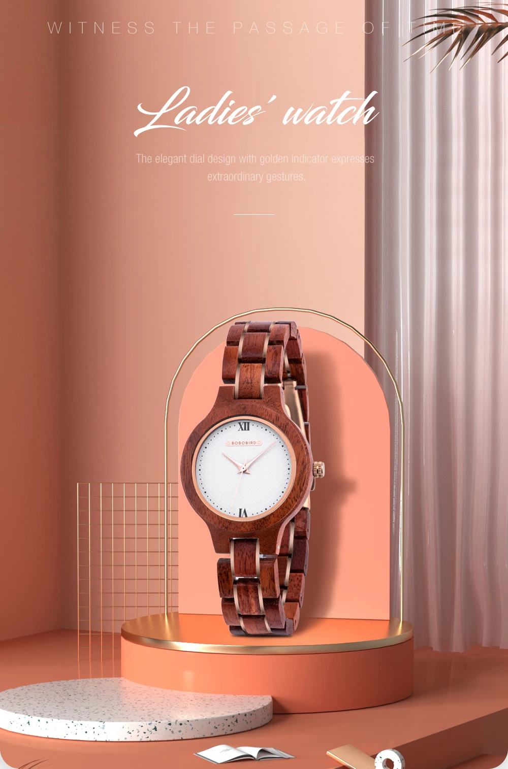 BOBO BIRD Women Watch Fashion Wooden Japanese Quartz Movement Wristwatch Luxury Red Sandalwood Timepiece Gift Box Dropshipping