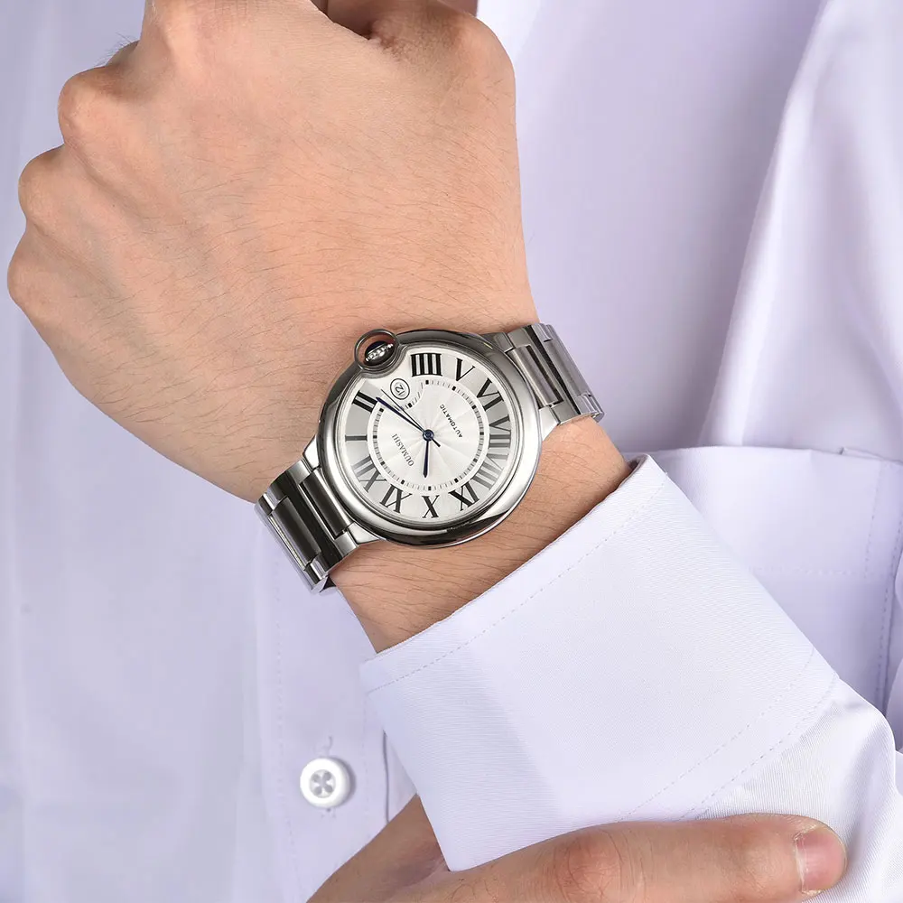 High-end Couple's Watch Strength Mineral Glass Balloon Watch Automatic Mechanical Movement Stainless Steel Waterproof Watch Gift