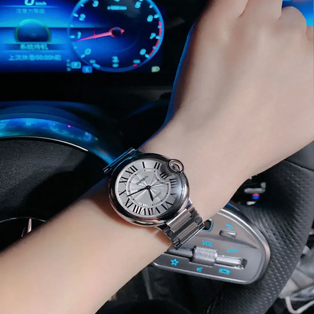 High-end Couple's Watch Strength Mineral Glass Balloon Watch Automatic Mechanical Movement Stainless Steel Waterproof Watch Gift