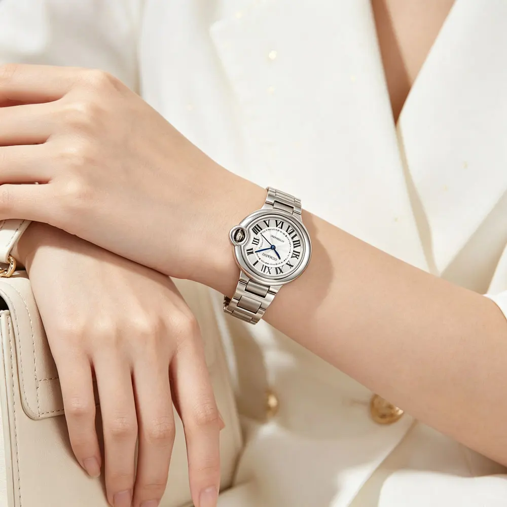 High-end Couple's Watch Strength Mineral Glass Balloon Watch Automatic Mechanical Movement Stainless Steel Waterproof Watch Gift