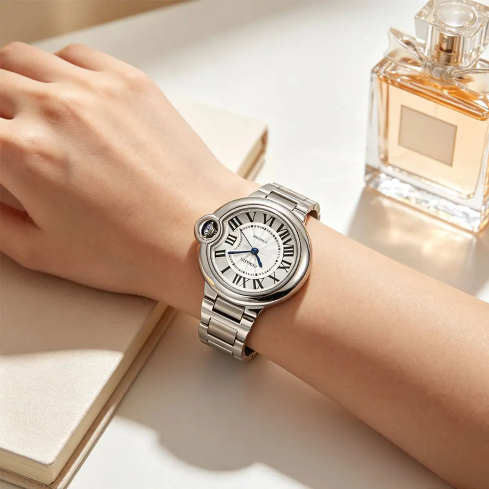 High-end Couple's Watch Strength Mineral Glass Balloon Watch Automatic Mechanical Movement Stainless Steel Waterproof Watch Gift