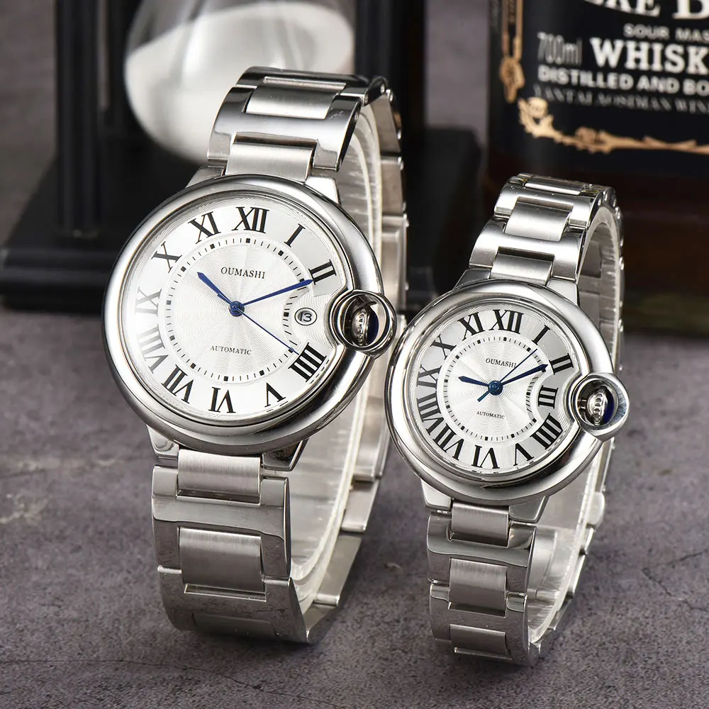 High-end Couple's Watch Strength Mineral Glass Balloon Watch Automatic Mechanical Movement Stainless Steel Waterproof Watch Gift