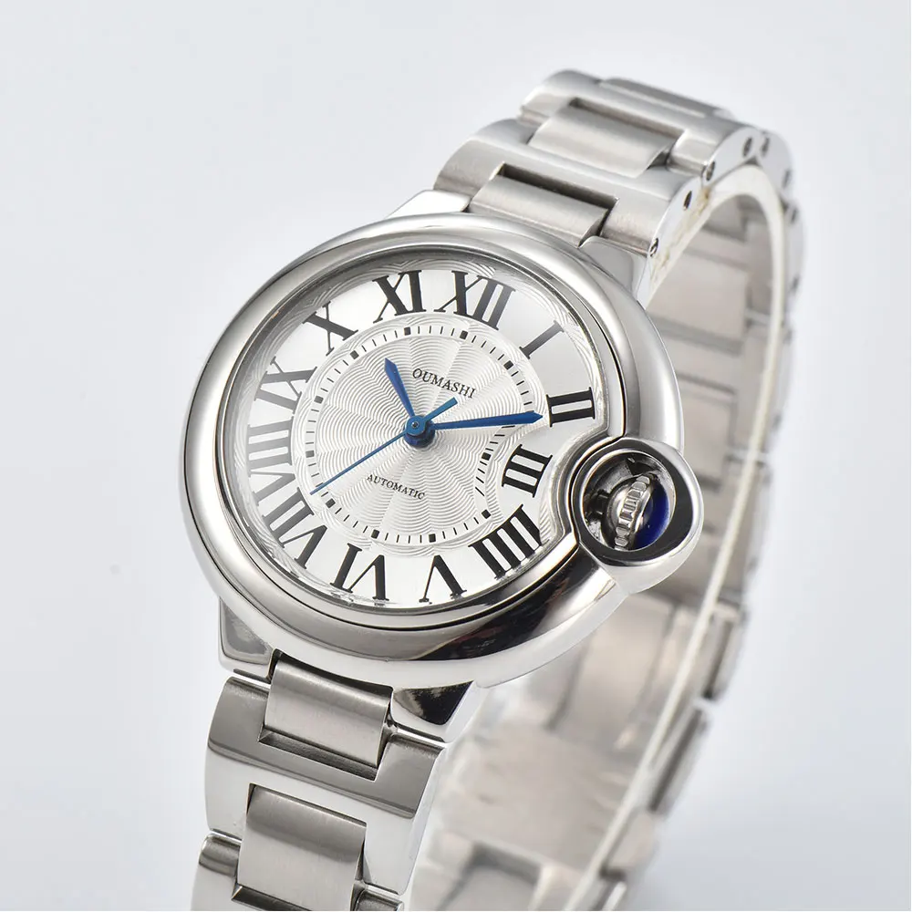 High-end Couple's Watch Strength Mineral Glass Balloon Watch Automatic Mechanical Movement Stainless Steel Waterproof Watch Gift