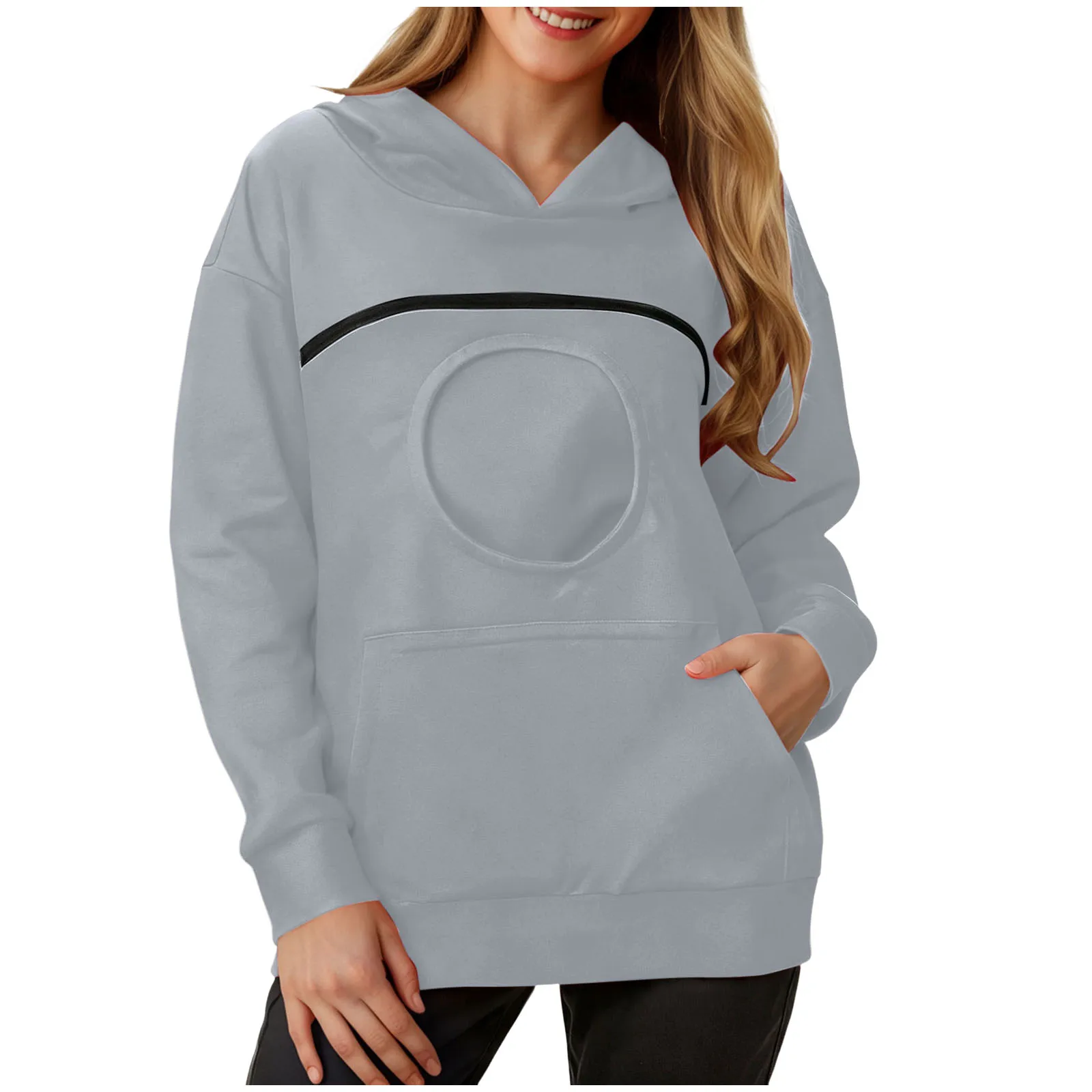 Plus Size 3XL Oversized Hoodies Women 2 in 1 Kangaroo Hoodie Sweatshirts for Pet Lover Cat Carrier Pouch Unisex Pullovers Tops