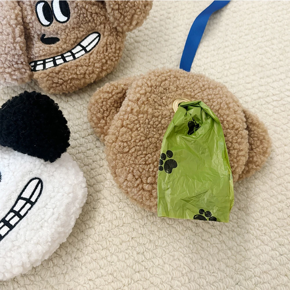 Plush Puppy Waste Bag Dispenser Outdoor Portable Dog Poop Holder Carrier Pet Clean Up Accessories