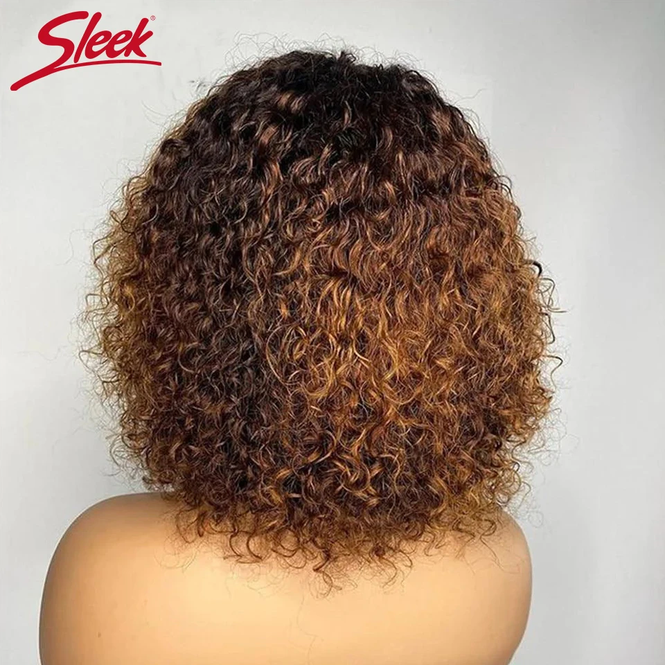 Jerry Curly Short Bob Human Hair Wigs With Bangs Wear To Go Glueless Wig Highlight Honey Water Wave Blonde Colored Wig For Women