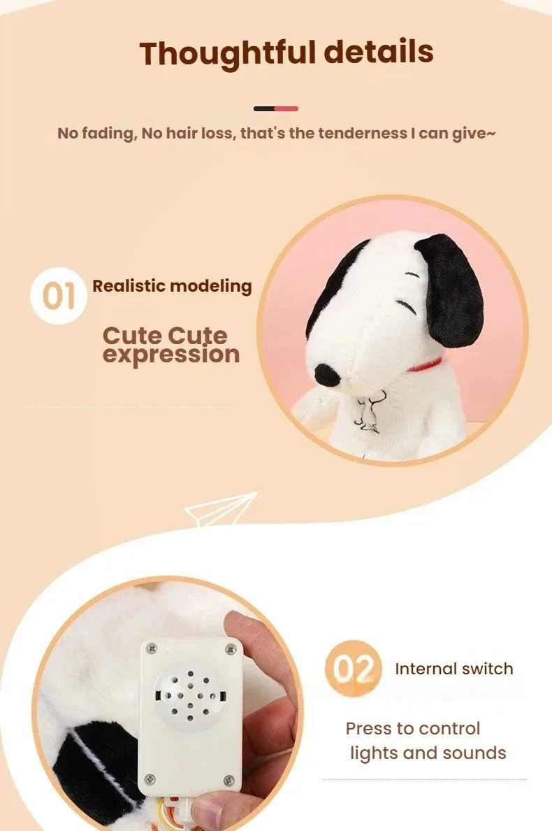 2027 Glowing Breathing Snoopy Plush Toy Baby Sleep Aid Cute Calming Stuffed Animal Kids Bedtime Gift