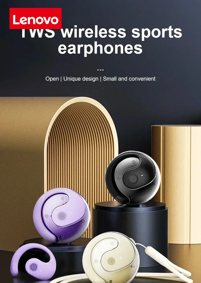 Lenovo OWS Wireless Headphones Bluetooth Headset with Mics HiFi Stereo Sound Earphones Smart Touch Sports Waterproof Earbuds