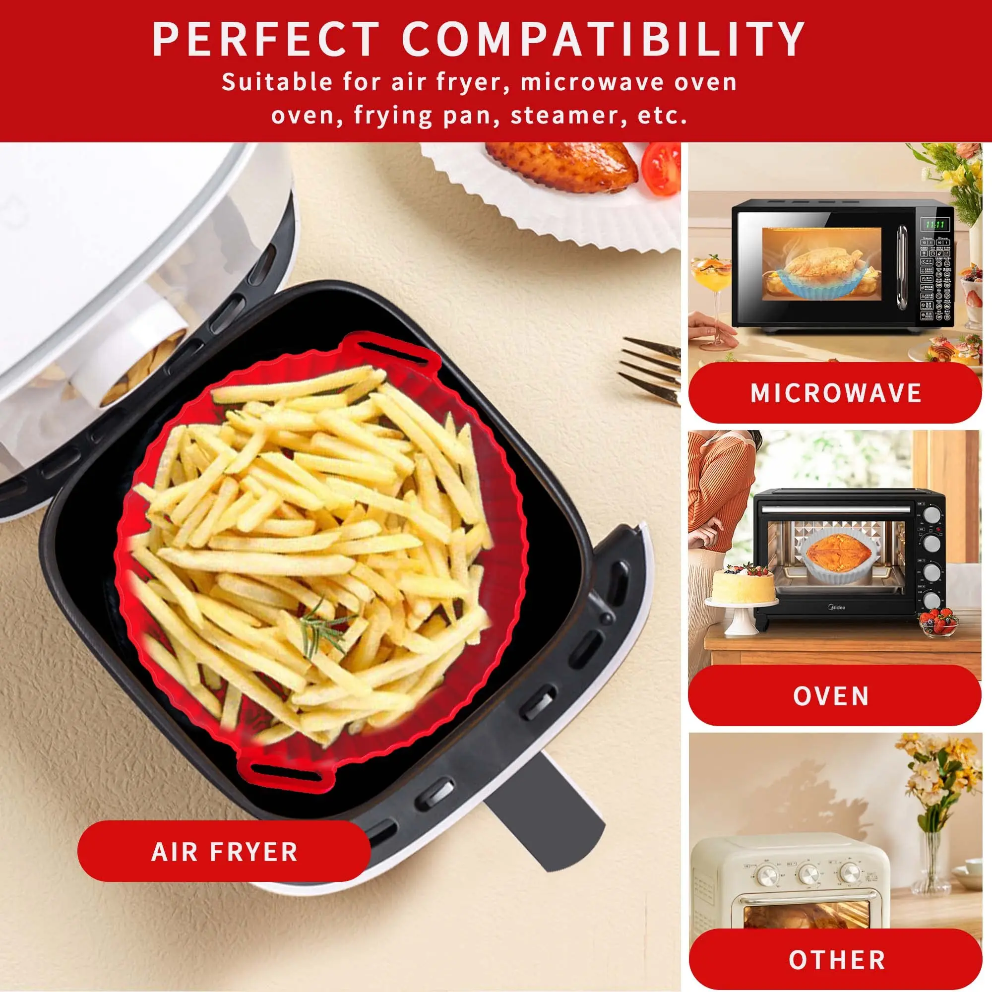 Silicone Air Fryer Liners Pot,Airfryer Basket Cooking Gadgets ,Reusable Baking Tray Non-stick Pizza Pan Oven Kitchen Accessories
