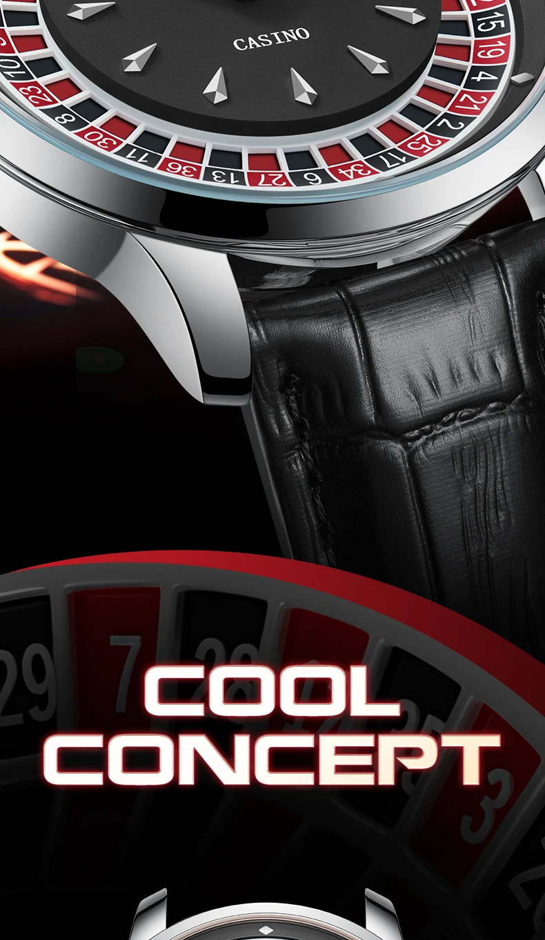 TIMEARTX Men's Trendy Watch European Roulette Poker Game Style Quartz Movement Genuine Leather Luxury Watch Men's Watches