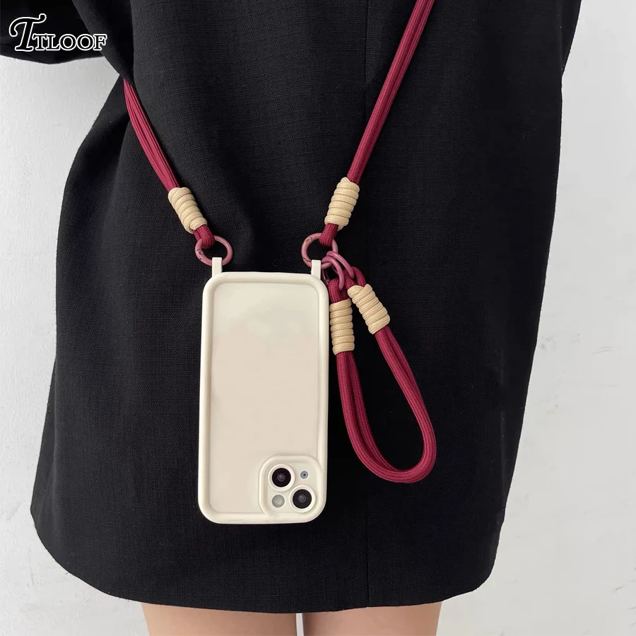 Crossbody Lanyard Silicone Phone Case For iphone 17 Air 16E 16 15 14 13 12 11 Pro Max Plus Soft Back Cover
