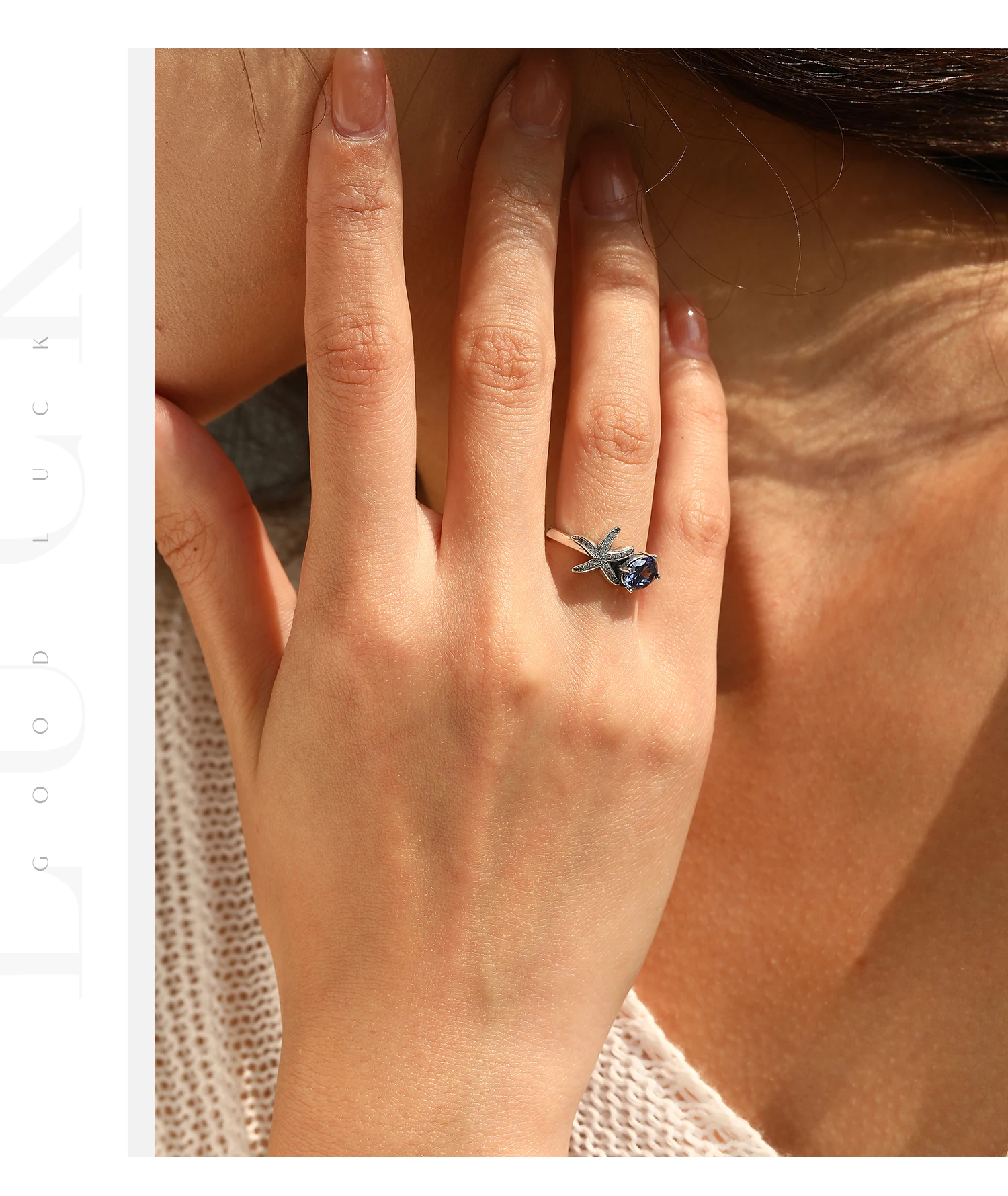 MODIAN 925 Sterling Silver Tanzanian Color Oval CZ Ring Vintage Pave Setting Starfish Jewelry for Women Silver Ring Gift