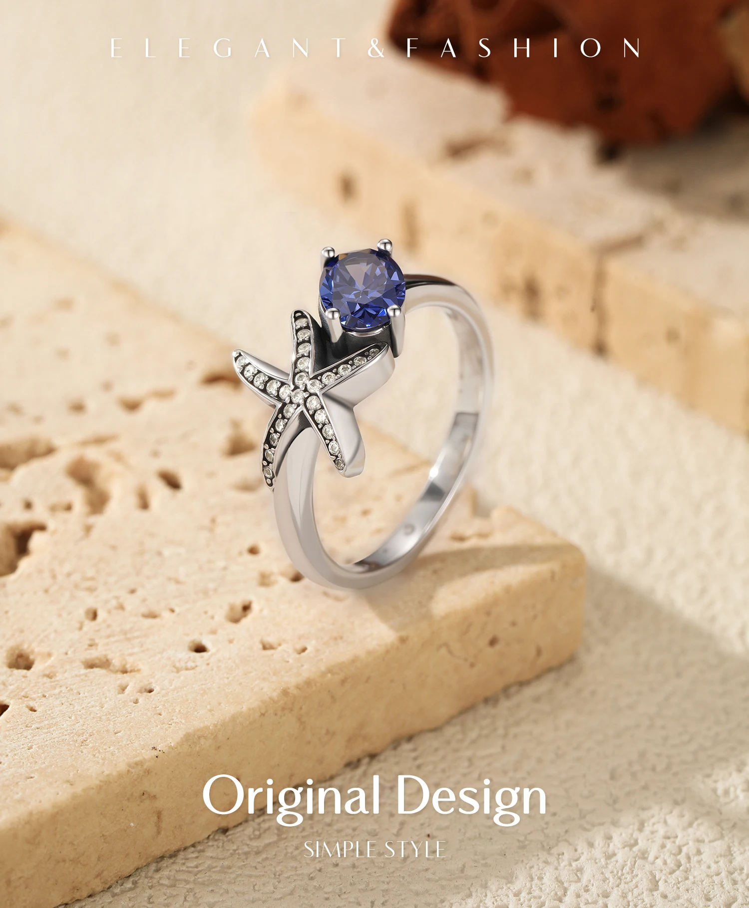 MODIAN 925 Sterling Silver Tanzanian Color Oval CZ Ring Vintage Pave Setting Starfish Jewelry for Women Silver Ring Gift