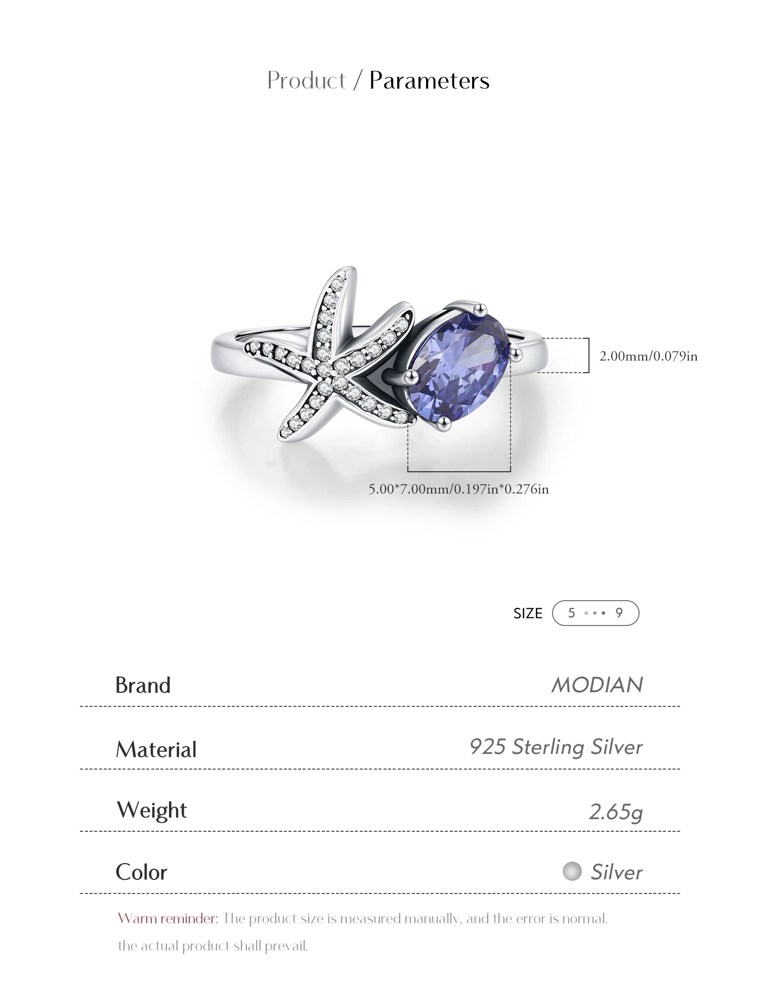 MODIAN 925 Sterling Silver Tanzanian Color Oval CZ Ring Vintage Pave Setting Starfish Jewelry for Women Silver Ring Gift