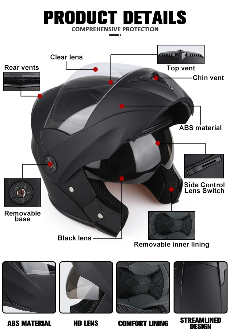 New Motorcycle helmet full face racing with Double sun visor Women man flip up Double lens DOT Gifts gloves and mask