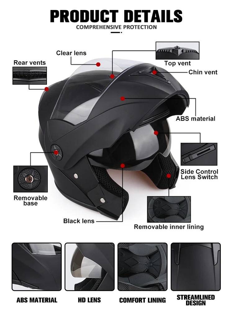 New Motorcycle helmet full face racing with Double sun visor Women man flip up Double lens DOT Gifts gloves and mask