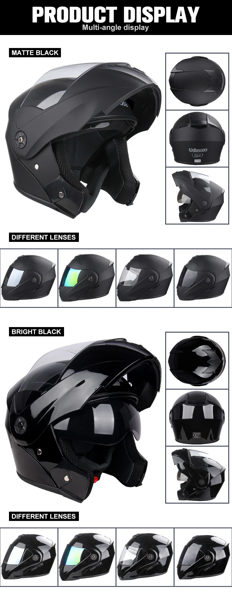 New Motorcycle helmet full face racing with Double sun visor Women man flip up Double lens DOT Gifts gloves and mask