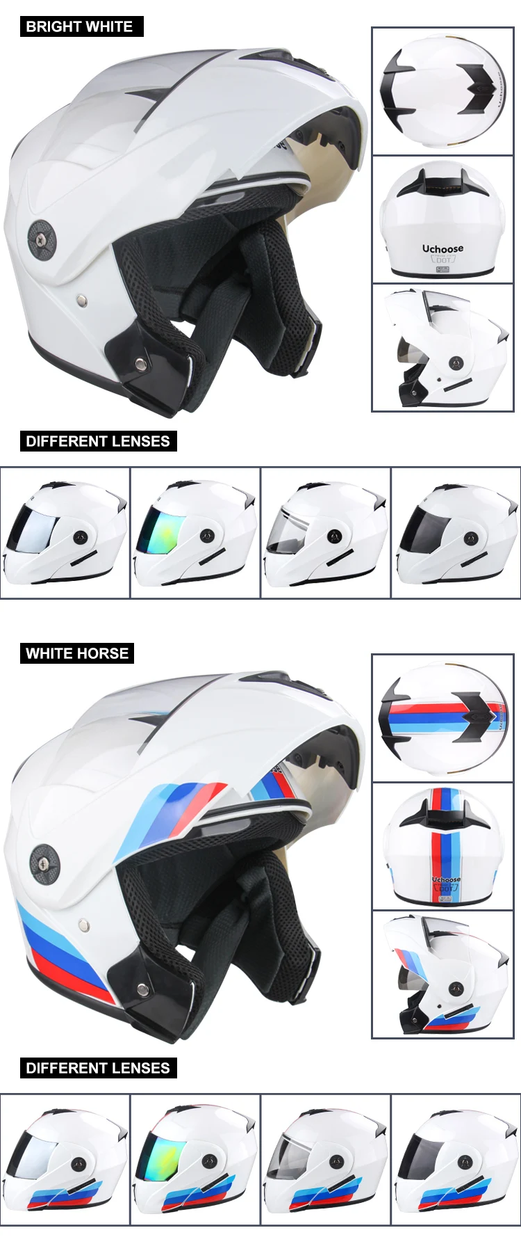 New Motorcycle helmet full face racing with Double sun visor Women man flip up Double lens DOT Gifts gloves and mask