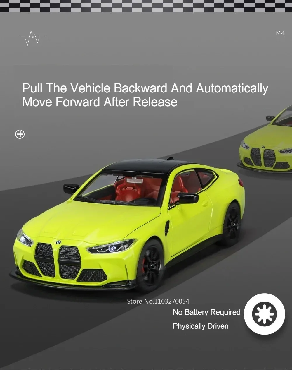 1:24 M3 GTR M4 Alloy Miniature Model Toy Diecast Cars Front Wheel Steering Doors Opened Sound Light Collect Models for Boy Gifts