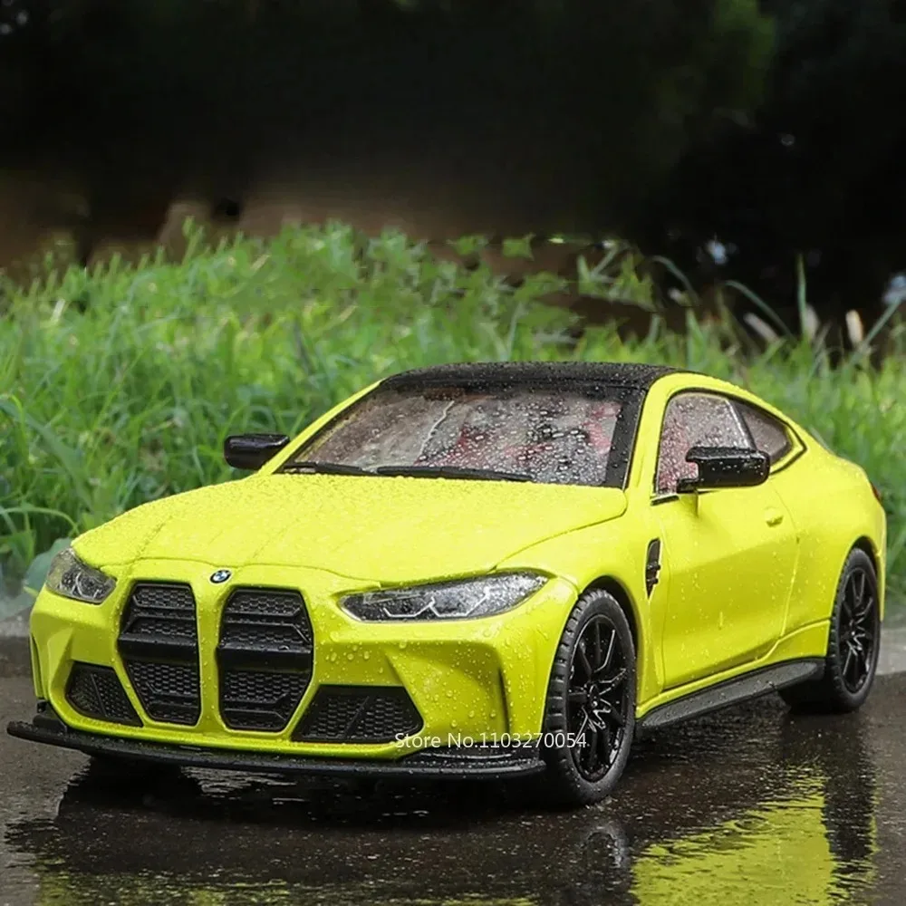 1:24 M3 GTR M4 Alloy Miniature Model Toy Diecast Cars Front Wheel Steering Doors Opened Sound Light Collect Models for Boy Gifts