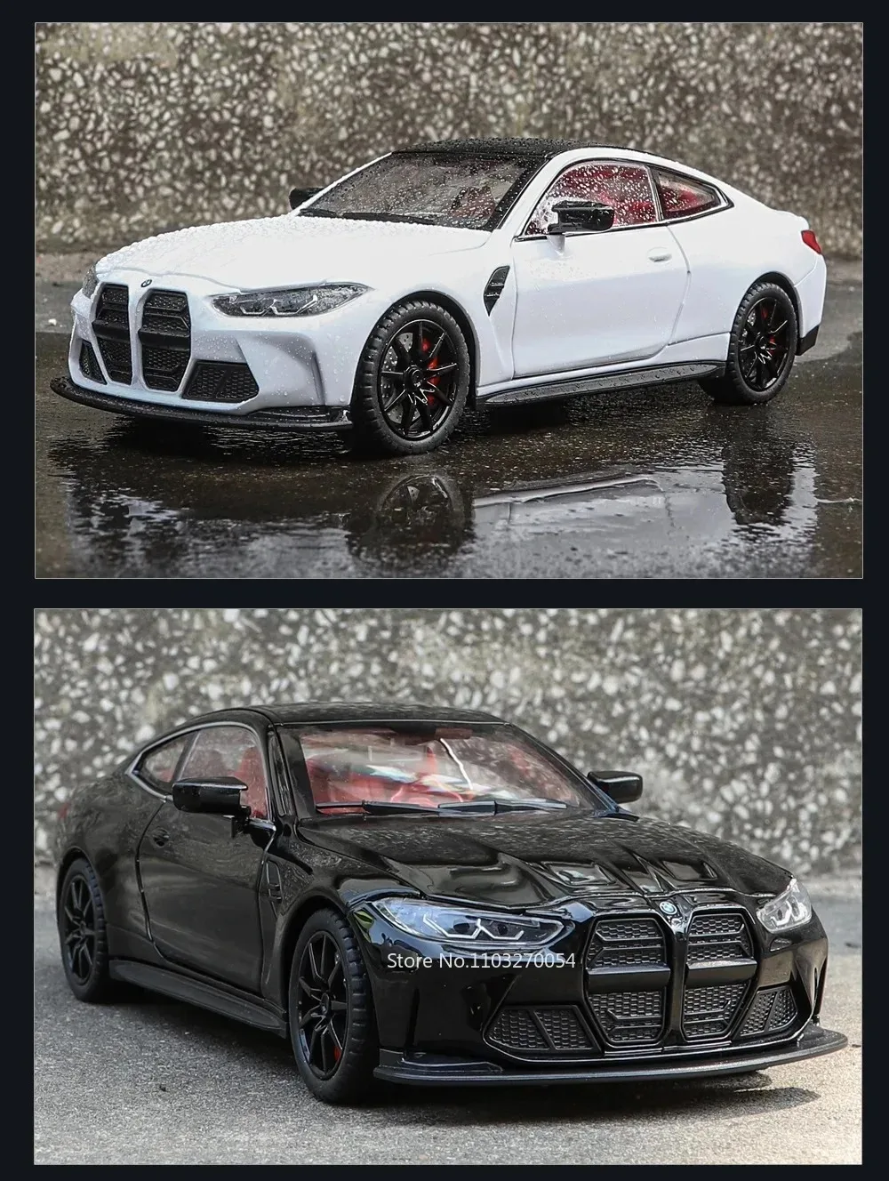 1:24 M3 GTR M4 Alloy Miniature Model Toy Diecast Cars Front Wheel Steering Doors Opened Sound Light Collect Models for Boy Gifts