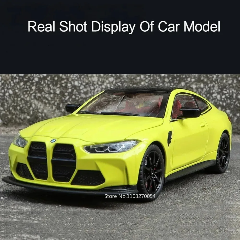 1:24 M3 GTR M4 Alloy Miniature Model Toy Diecast Cars Front Wheel Steering Doors Opened Sound Light Collect Models for Boy Gifts