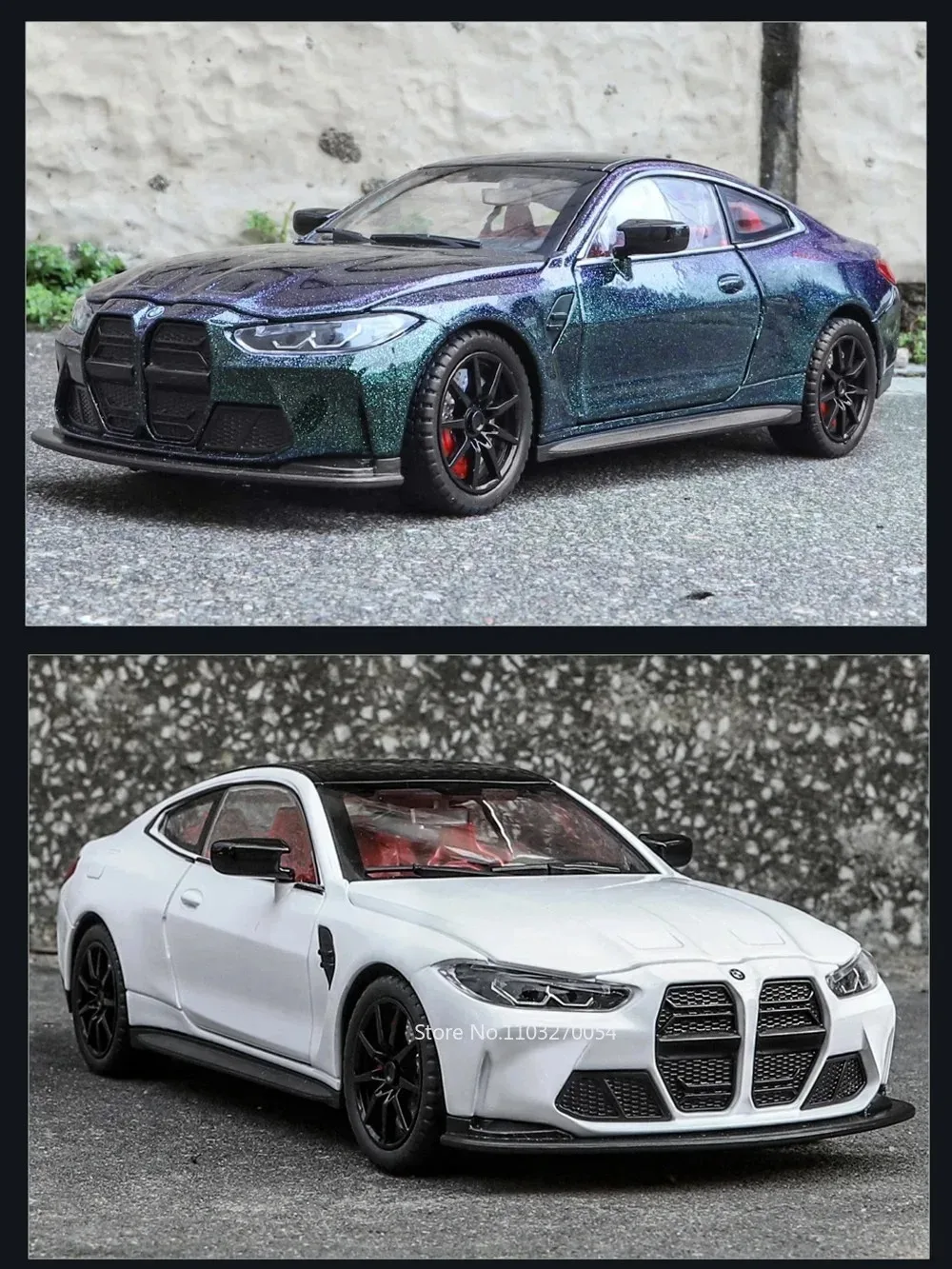 1:24 M3 GTR M4 Alloy Miniature Model Toy Diecast Cars Front Wheel Steering Doors Opened Sound Light Collect Models for Boy Gifts
