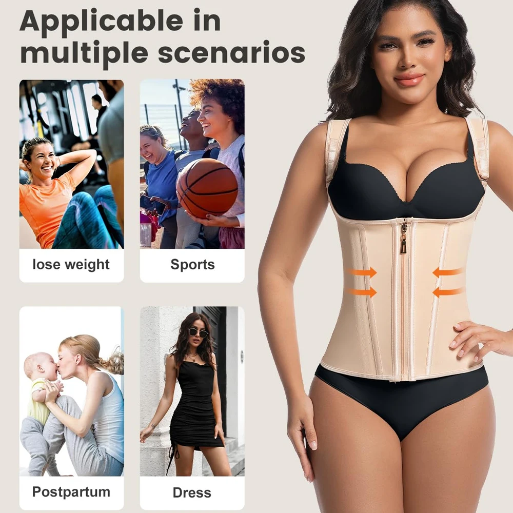 1PCS Waist Trainer for Women Corset Shapewear with Zipper Women's Waist Cincher Tank Top with Adjustable Straps