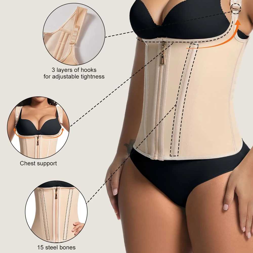 1PCS Waist Trainer for Women Corset Shapewear with Zipper Women's Waist Cincher Tank Top with Adjustable Straps