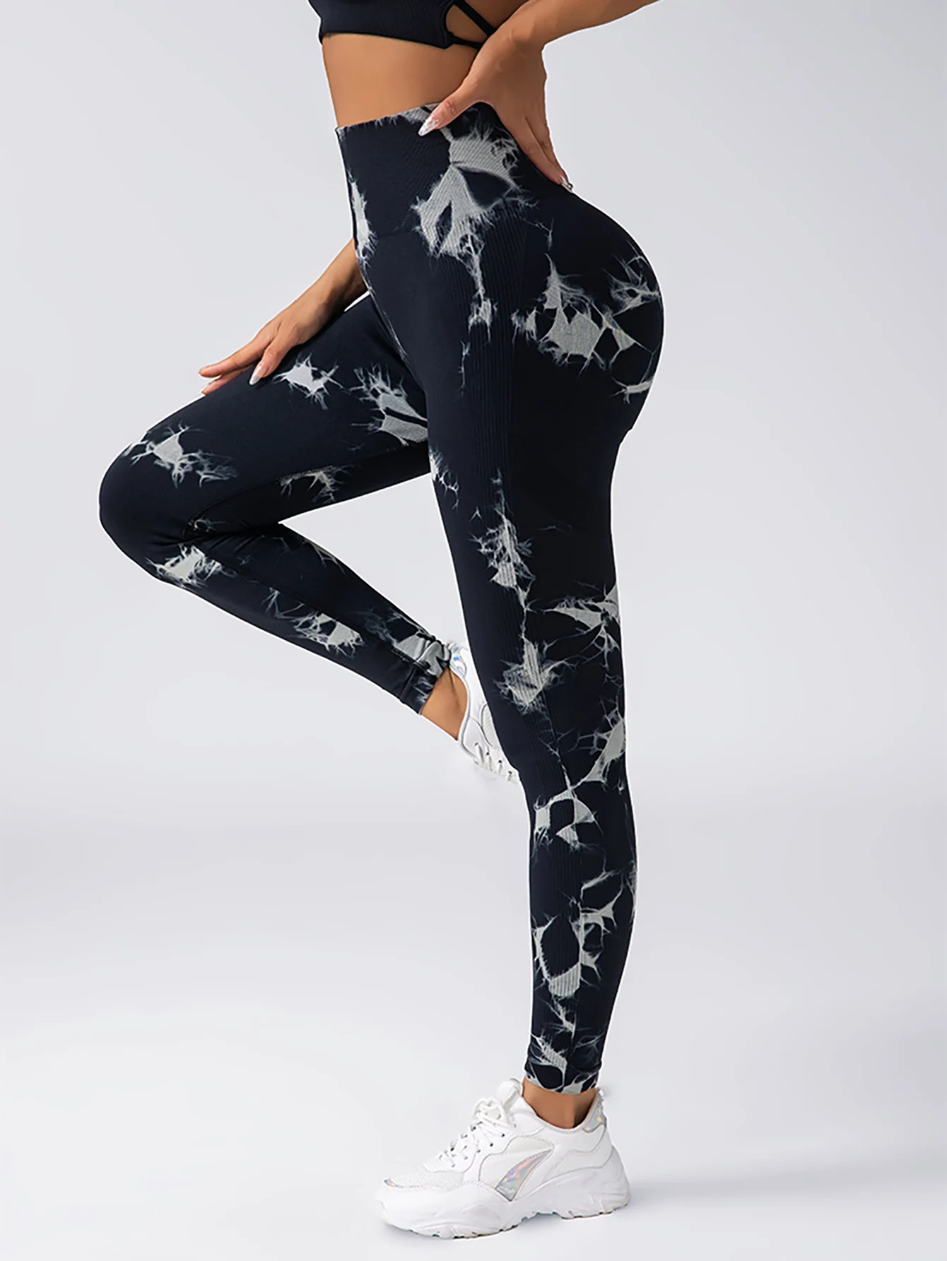 Tie Dye Seamless Leggings for Women High Waist Yoga Pants Scrunch Butt Lifting Elastic Tights Wide Waistband Sports Leggings