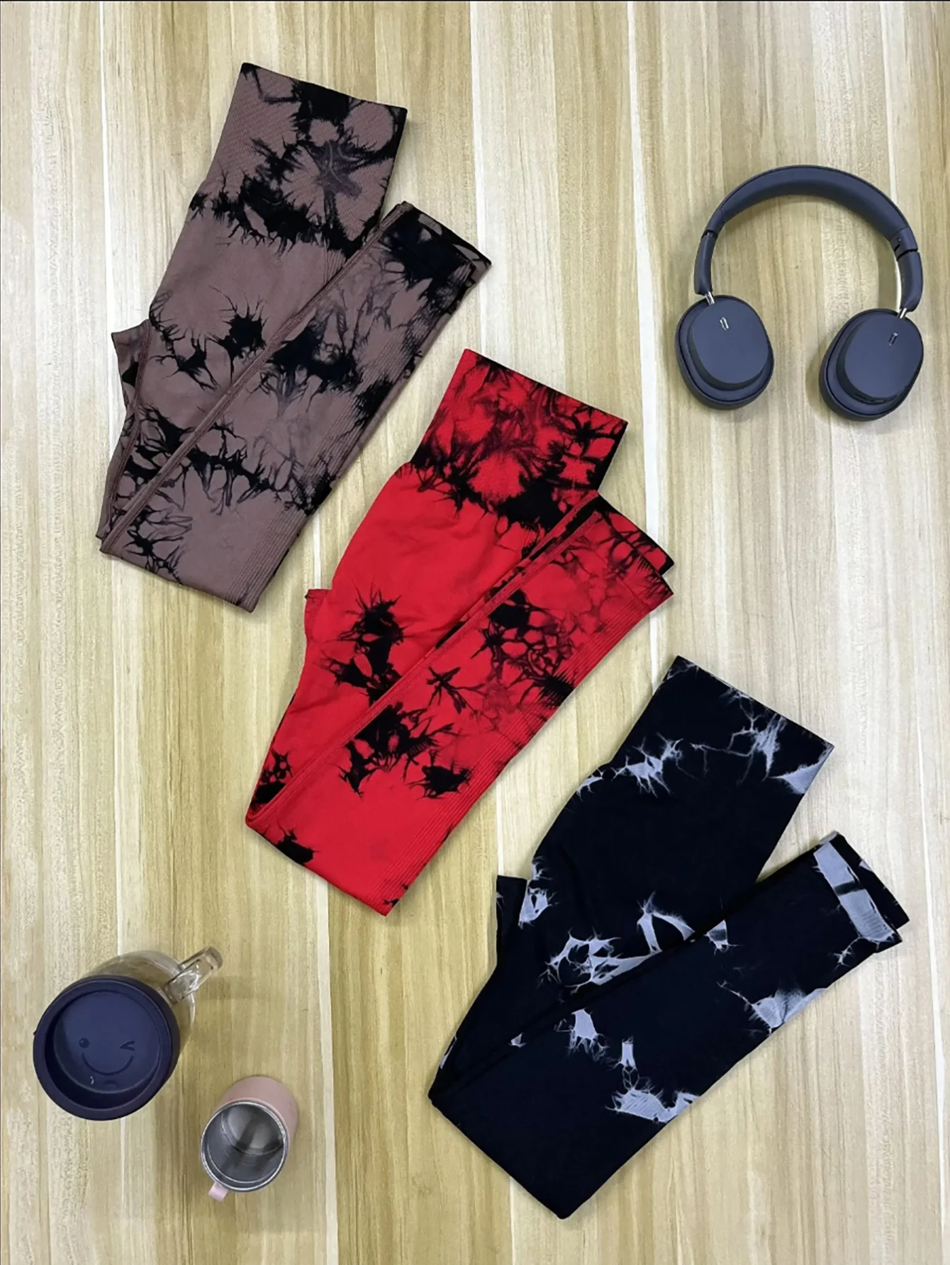 Tie Dye Seamless Leggings for Women High Waist Yoga Pants Scrunch Butt Lifting Elastic Tights Wide Waistband Sports Leggings