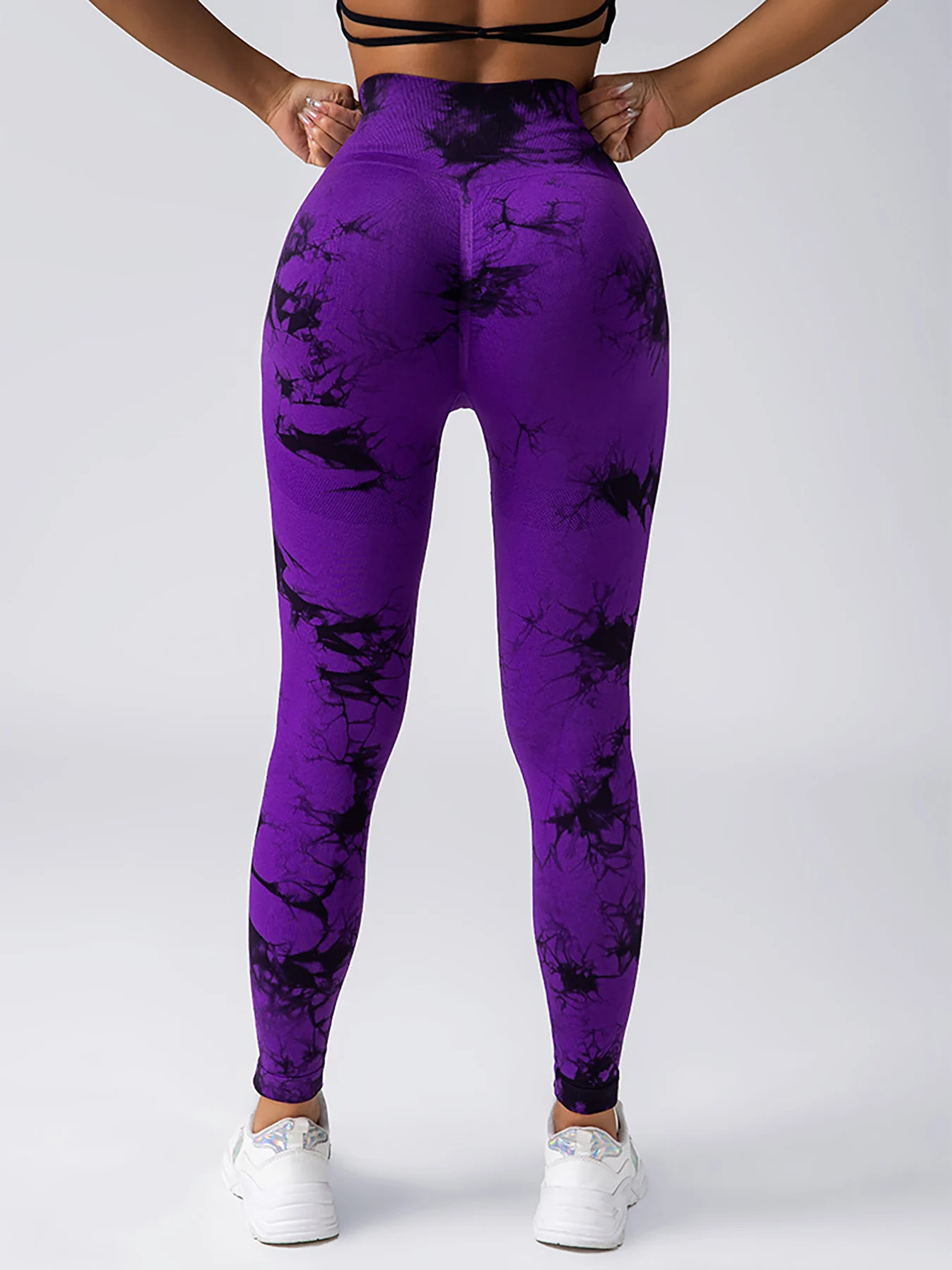 Tie Dye Seamless Leggings for Women High Waist Yoga Pants Scrunch Butt Lifting Elastic Tights Wide Waistband Sports Leggings