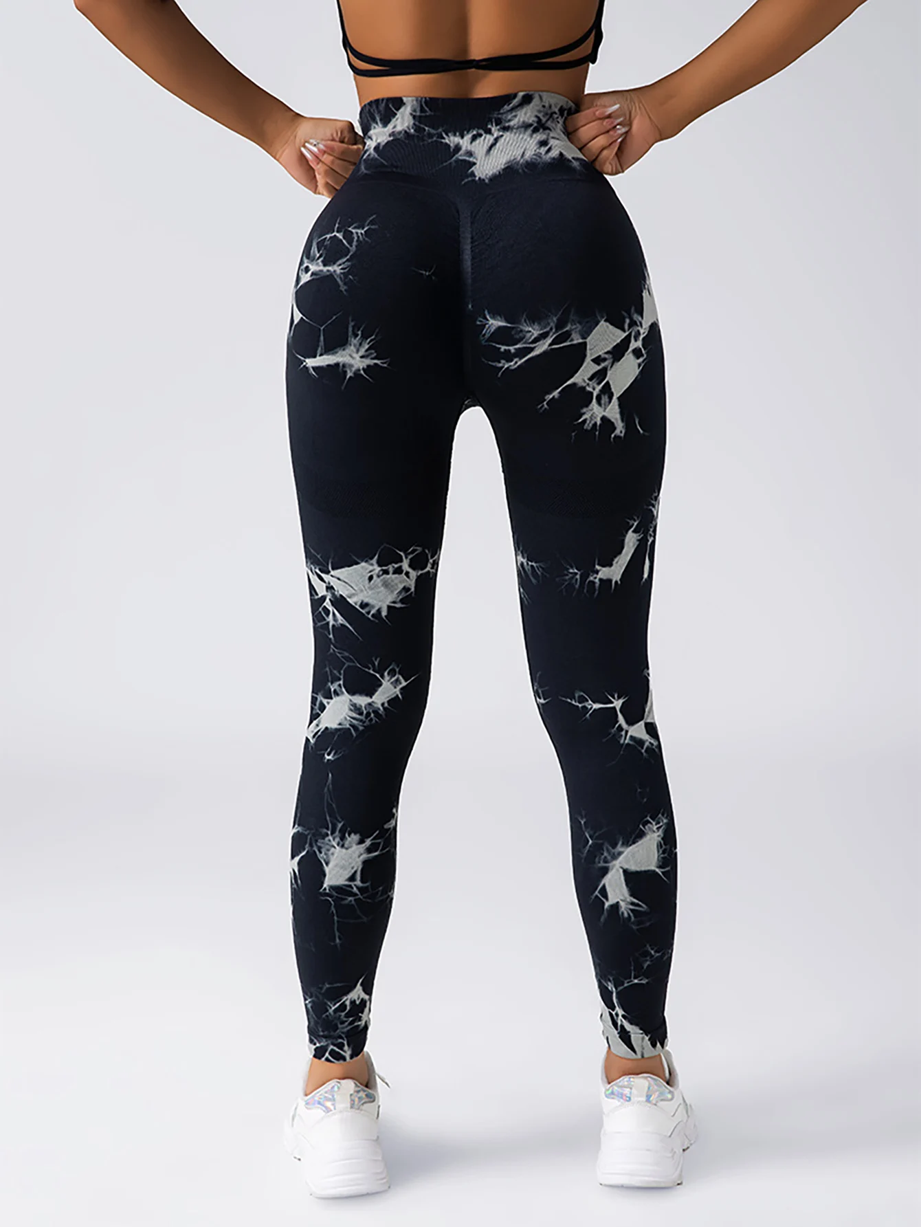 Tie Dye Seamless Leggings for Women High Waist Yoga Pants Scrunch Butt Lifting Elastic Tights Wide Waistband Sports Leggings