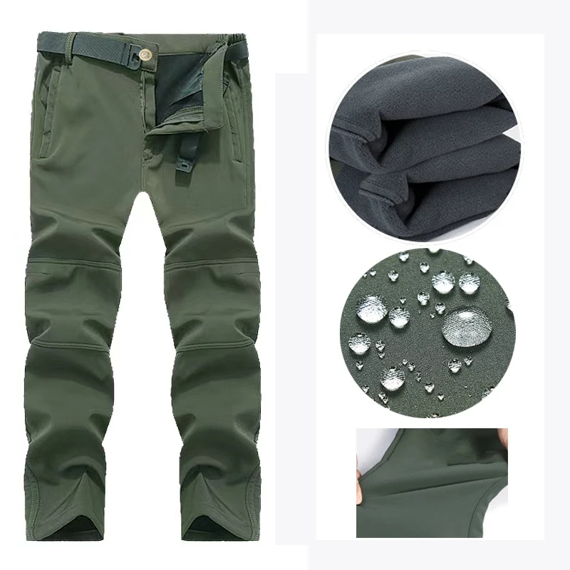 Men's Autumn Winter SoftShell Fleece Jackets Male Hood Windproof Coat Fishing Hiking Camping Climbing Skiing Warm Pants Trousers