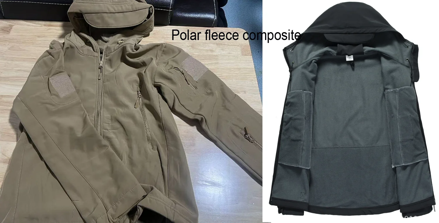 Men's Autumn Winter SoftShell Fleece Jackets Male Hood Windproof Coat Fishing Hiking Camping Climbing Skiing Warm Pants Trousers