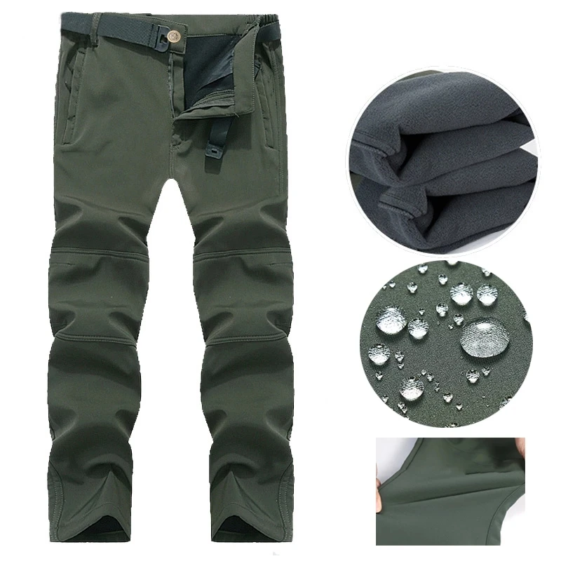 Men's Autumn Winter SoftShell Fleece Jackets Male Hood Windproof Coat Fishing Hiking Camping Climbing Skiing Warm Pants Trousers