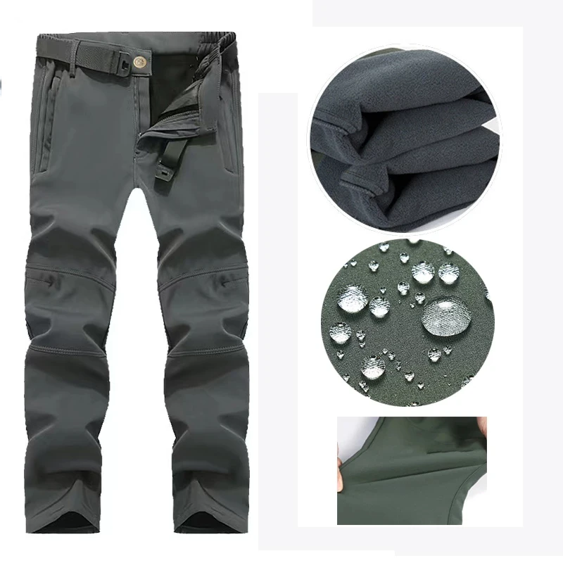 Men's Autumn Winter SoftShell Fleece Jackets Male Hood Windproof Coat Fishing Hiking Camping Climbing Skiing Warm Pants Trousers
