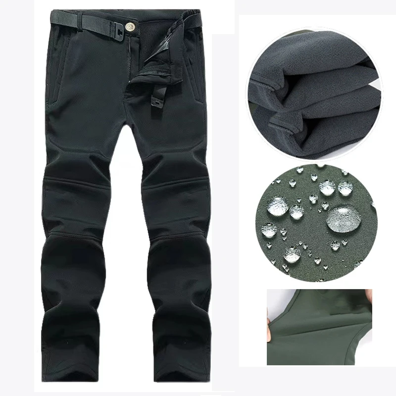 Men's Autumn Winter SoftShell Fleece Jackets Male Hood Windproof Coat Fishing Hiking Camping Climbing Skiing Warm Pants Trousers