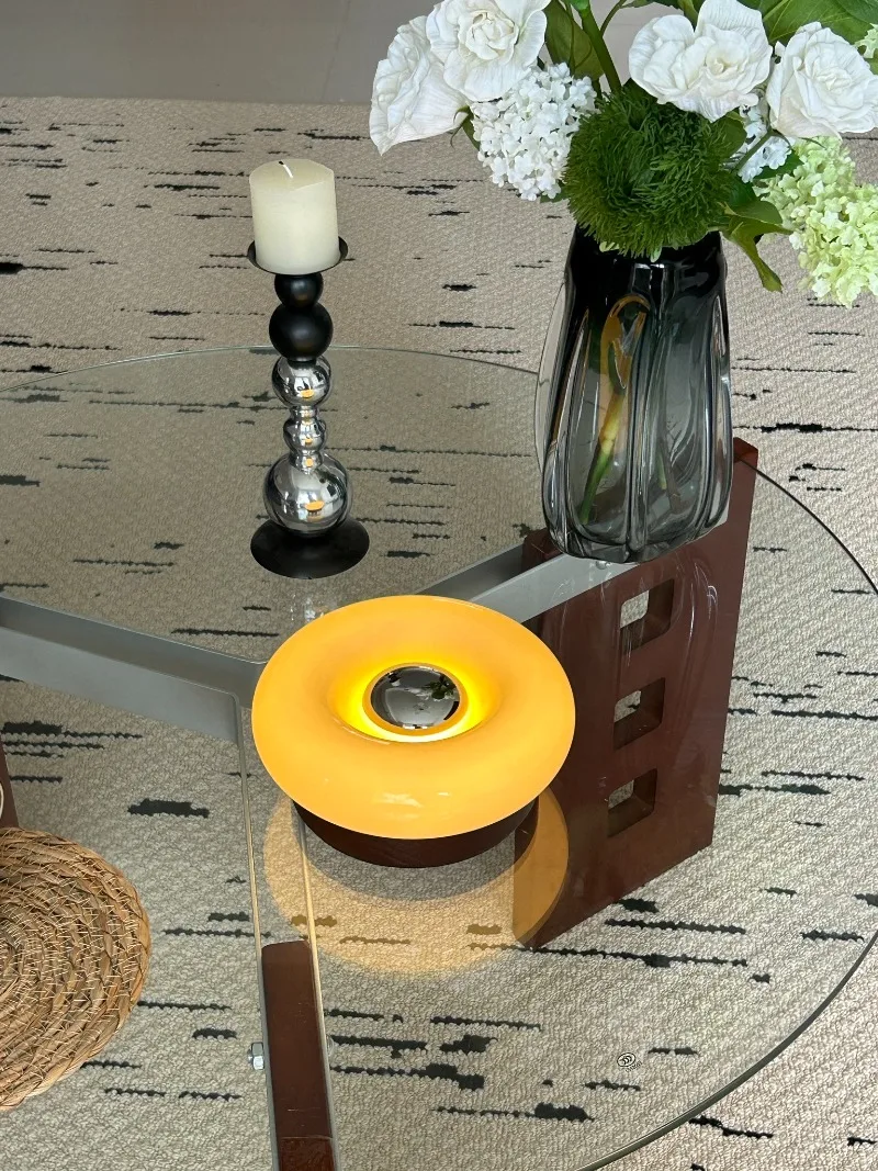 Cute Donut Touch Desk Lamp Bauhaus Design Bedroom Bedside Ambient Light Solid Wood Charging Lamps