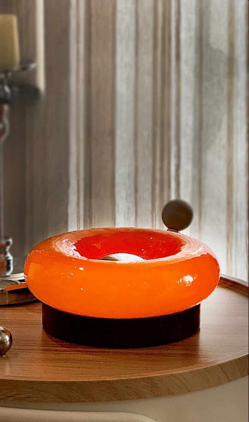 Cute Donut Touch Desk Lamp Bauhaus Design Bedroom Bedside Ambient Light Solid Wood Charging Lamps
