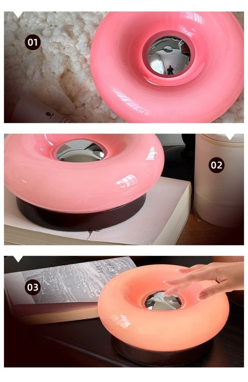 Cute Donut Touch Desk Lamp Bauhaus Design Bedroom Bedside Ambient Light Solid Wood Charging Lamps