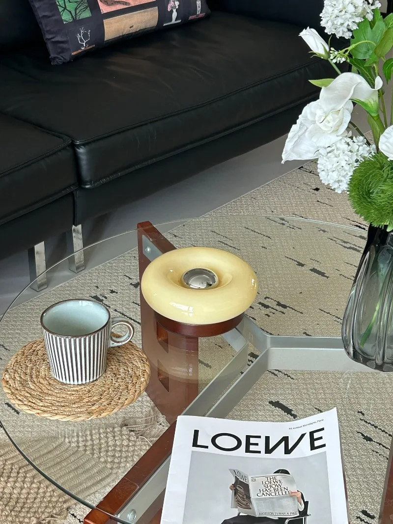 Cute Donut Touch Desk Lamp Bauhaus Design Bedroom Bedside Ambient Light Solid Wood Charging Lamps
