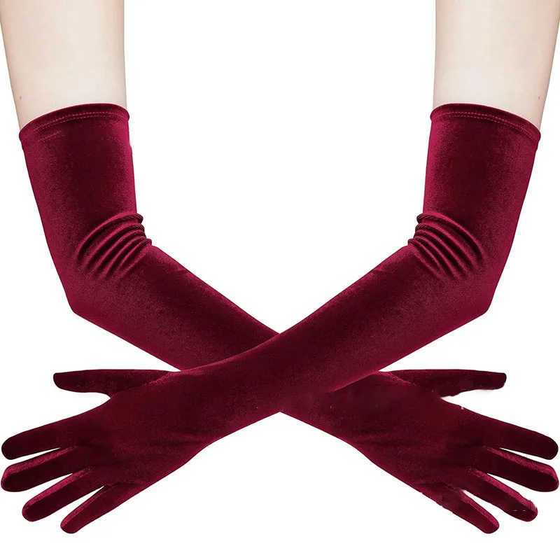 53cm Women Velvet Long Warm Evening Dress Elegant Etiquette Black Elasticity Gloves Retro Style Banquet Party Accessories