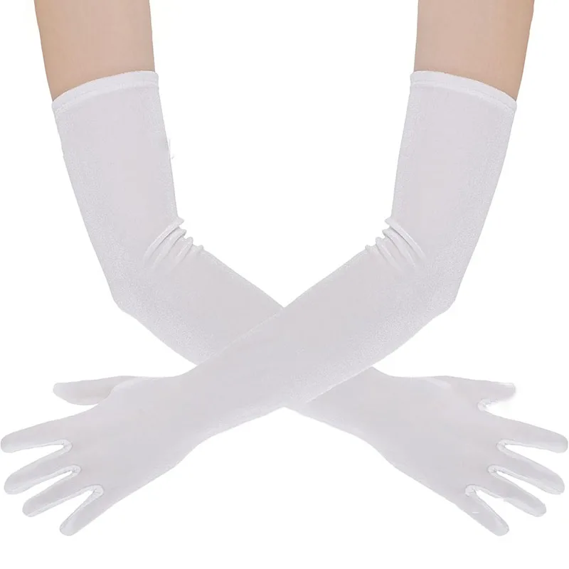53cm Women Velvet Long Warm Evening Dress Elegant Etiquette Black Elasticity Gloves Retro Style Banquet Party Accessories