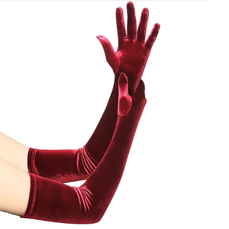 53cm Women Velvet Long Warm Evening Dress Elegant Etiquette Black Elasticity Gloves Retro Style Banquet Party Accessories