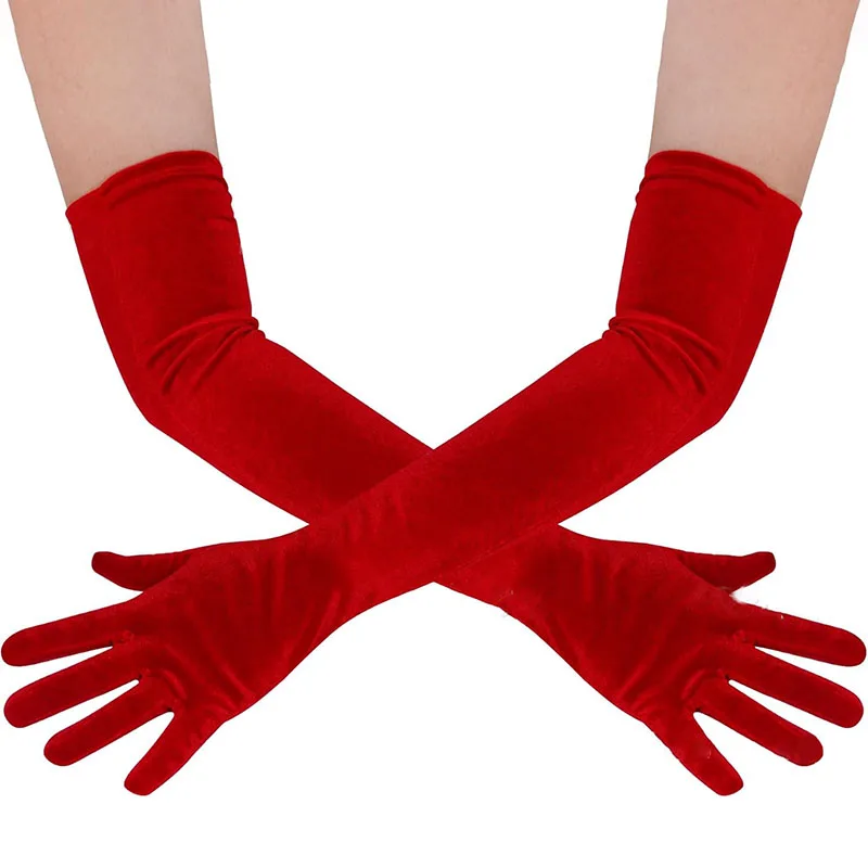 53cm Women Velvet Long Warm Evening Dress Elegant Etiquette Black Elasticity Gloves Retro Style Banquet Party Accessories