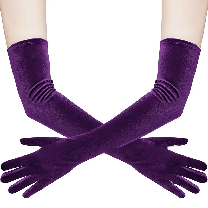 53cm Women Velvet Long Warm Evening Dress Elegant Etiquette Black Elasticity Gloves Retro Style Banquet Party Accessories