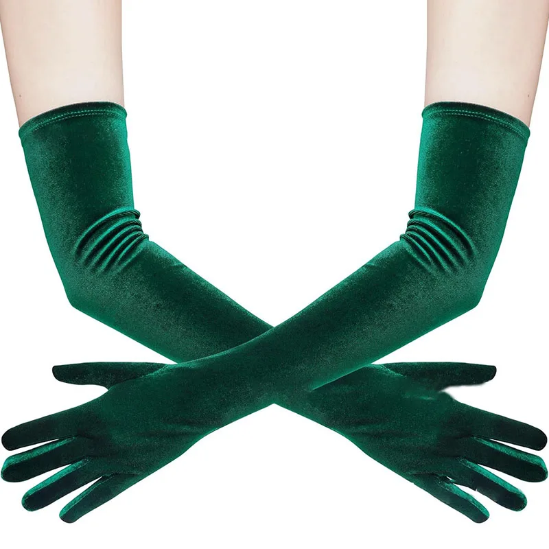 53cm Women Velvet Long Warm Evening Dress Elegant Etiquette Black Elasticity Gloves Retro Style Banquet Party Accessories