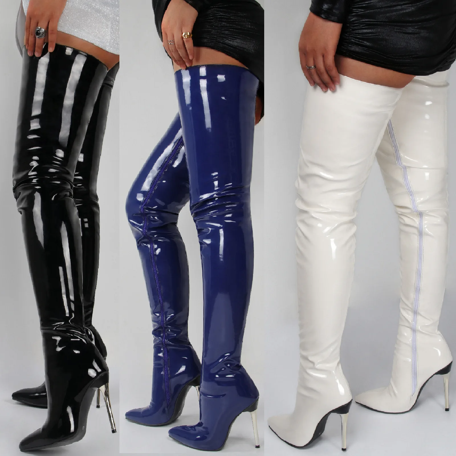 Patent Leather Over The Knee Boots Ladies High Heels 2023 New Large Size Sexy Thigh High Boots Stiletto Women Boots Botas Mujer